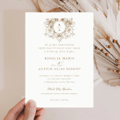 ヴィンテージエレガントフローラリーフクレストモノグラ結婚ム 招待状