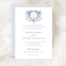 ヴィンテージエレガントフローラリーフクレストモノグラ結婚ム 招待状