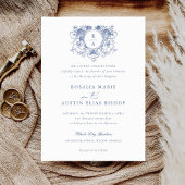 ヴィンテージエレガントフローラリーフクレストモノグラ結婚ム 招待状