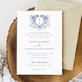 ヴィンテージエレガントフローラリーフクレストモノグラ結婚ム 招待状