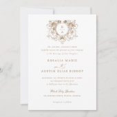 ヴィンテージエレガントフローラリーフクレストモノグラ結婚ム 招待状 (正面)
