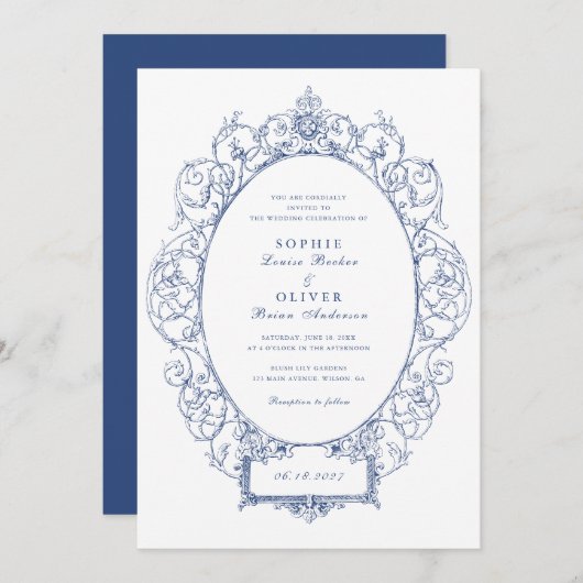 ヴィンテージエレガントフローラリーフフレ結婚ーム 招待状 (正面/裏面)