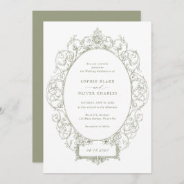 ヴィンテージエレガントフローラリーフフレ結婚ーム 招待状