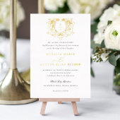 ヴィンテージエレガントフローラリーフ結婚クレスト金ゴールド 箔招待状