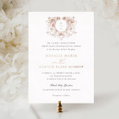 ヴィンテージエレガントフローラリーフ結婚クレスト金ゴールド 箔招待状