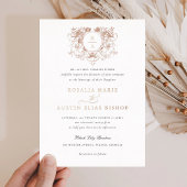 ヴィンテージエレガントフローラリーフ結婚クレスト金ゴールド 箔招待状