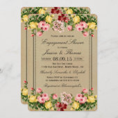 ヴィンテージエレガントフローラ婚約シャワー又はパーティー 招待状 (正面/裏面)