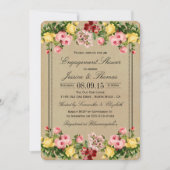 ヴィンテージエレガントフローラ婚約シャワー又はパーティー 招待状 (正面)