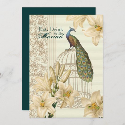 ヴィンテージエレガントフローラ孔雀リハーサル 招待状 (正面/裏面)