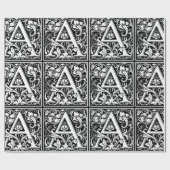 ヴィンテージエレガントフローラ文字Aモノグラム ラッピングペーパー (フラット)