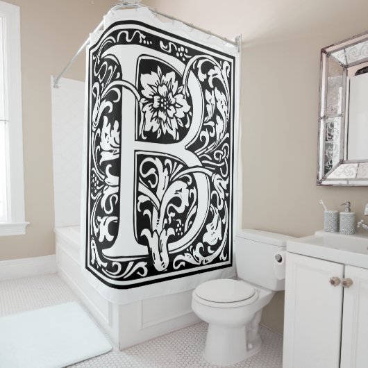 ヴィンテージエレガントフローラ文字Bモノグラム シャワーカーテン (インサイチュ)