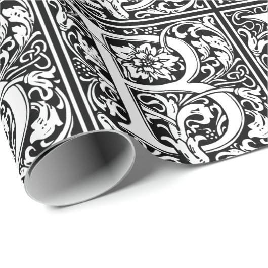 ヴィンテージエレガントフローラ文字Bモノグラム ラッピングペーパー (ロールコーナー)