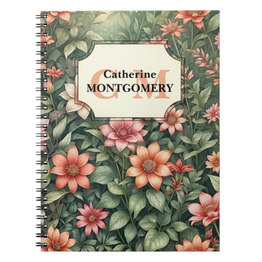 ヴィンテージエレガントフローラ植物名及びイニシャル ノートブック (正面)