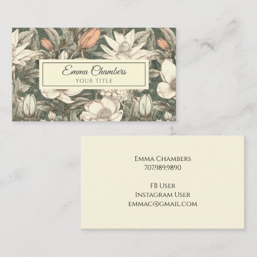 ヴィンテージエレガントフローラ植物学マグノリアス 名刺 (正面/裏面)