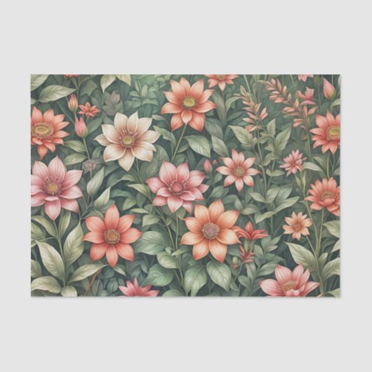 ヴィンテージエレガントフローラ植物模様 薄葉紙 (正面)