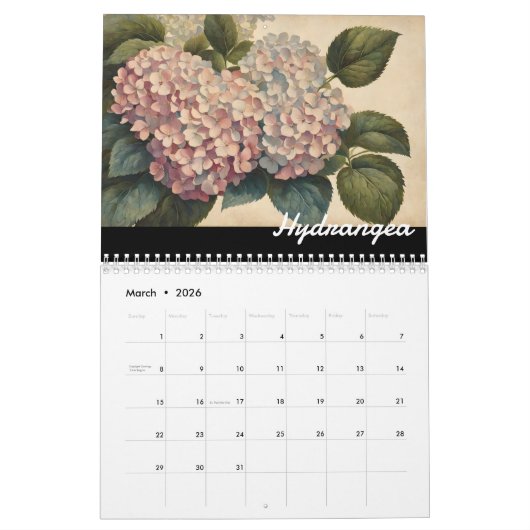 ヴィンテージエレガントフローラ植物用自然カレンダー カレンダー (3月 2026)