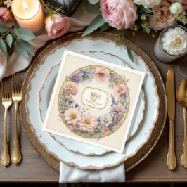 ヴィンテージエレガントフローラ水彩ピンクブルーn金ゴールド スタンダードカクテルナプキン