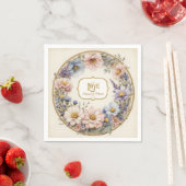 ヴィンテージエレガントフローラ水彩ピンクブルーn金ゴールド スタンダードカクテルナプキン (インサイチュ)