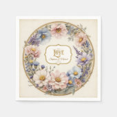 ヴィンテージエレガントフローラ水彩ピンクブルーn金ゴールド スタンダードカクテルナプキン (正面)