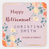 ヴィンテージエレガントフローラ水色退職パーティー スクエアシール (正面)