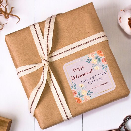 ヴィンテージエレガントフローラ水色退職パーティー スクエアシール