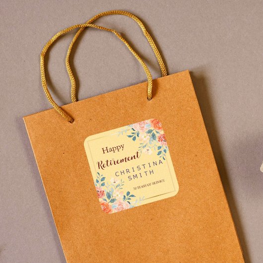 ヴィンテージエレガントフローラ水色退職パーティー スクエアシール