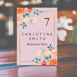 ヴィンテージエレガントフローラ水色退職パーティー テーブルナンバー