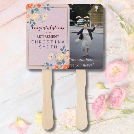 ヴィンテージエレガントフローラ水色退職パーティー ハンドファン