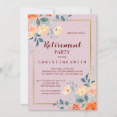 ヴィンテージエレガントフローラ水色退職パーティー 招待状 (正面)