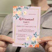 ヴィンテージエレガントフローラ水色退職パーティー 招待状