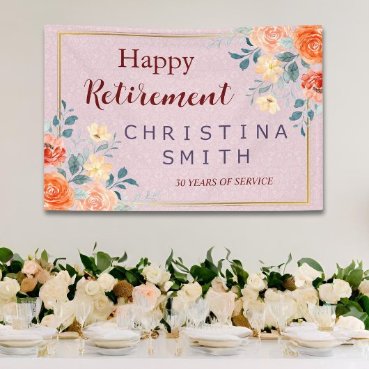 ヴィンテージエレガントフローラ水色退職パーティー 横断幕