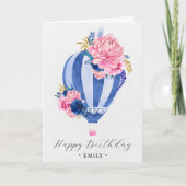 ヴィンテージエレガントフローラ熱気球誕生日 カード (正面)