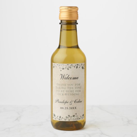 ヴィンテージエレガントフローラ結婚のウェルカムバスケットミニ ワインラベル (正面)