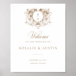 ヴィンテージエレガントフローラ結婚の歓迎サイン ポスター