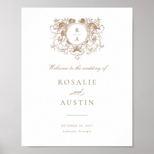 ヴィンテージエレガントフローラ結婚の歓迎サイン ポスター (正面)