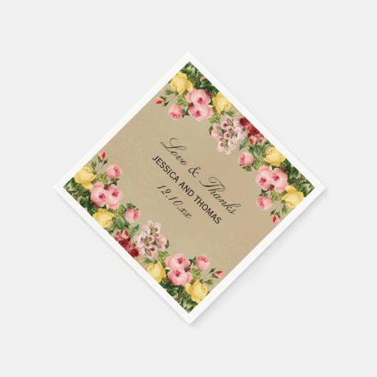 ヴィンテージエレガントフローラ結婚コレクション スタンダードカクテルナプキン (角)