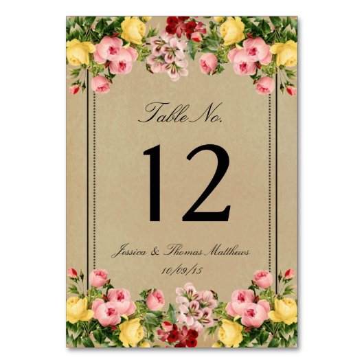 ヴィンテージエレガントフローラ結婚コレクション テーブルナンバー (正面)