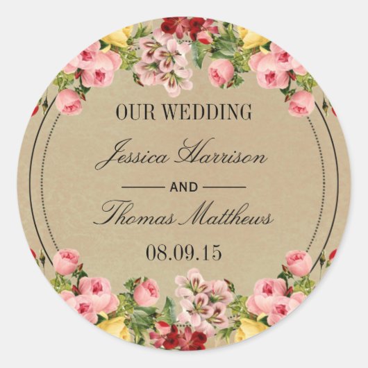 ヴィンテージエレガントフローラ結婚コレクション ラウンドシール (正面)