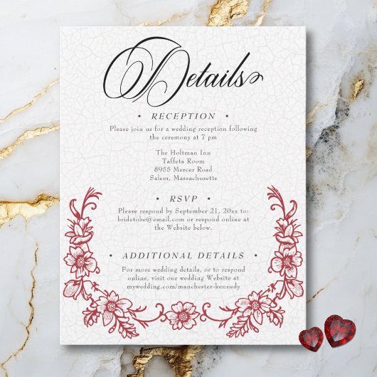 ヴィンテージエレガントフローラ結婚ハート エンクロージャーカード