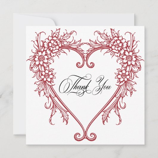 ヴィンテージエレガントフローラ結婚ハート サンキューカード (正面)