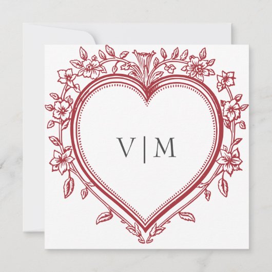 ヴィンテージエレガントフローラ結婚ハート 招待状 (裏面)