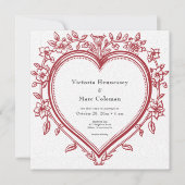 ヴィンテージエレガントフローラ結婚ハート 招待状 (正面)