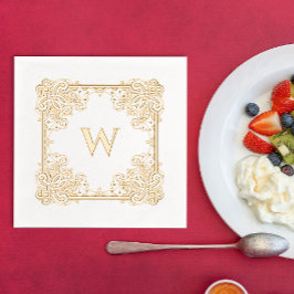 ヴィンテージエレガントフローラ縁どモノグラム 箔ナプキン