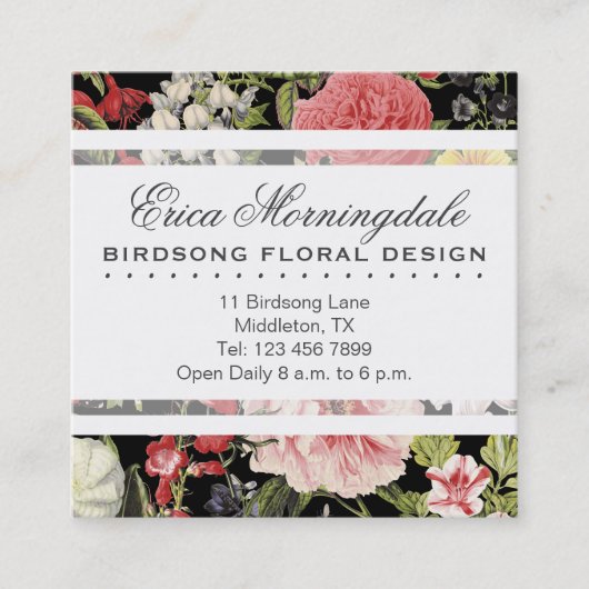 ヴィンテージエレガントフローラ花屋または庭師 スクエア名刺 (正面)