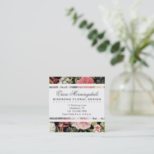 ヴィンテージエレガントフローラ花屋または庭師 スクエア名刺 (スタンド正面)