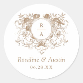 ヴィンテージエレガントフローラ葉結婚紋岩 ラウンドシール