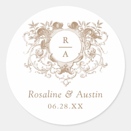 ヴィンテージエレガントフローラ葉結婚紋岩 ラウンドシール (正面)