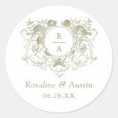ヴィンテージエレガントフローラ葉結婚紋岩 ラウンドシール (正面)
