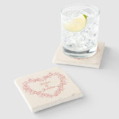 ヴィンテージエレガントフローラ赤いハートバレンタインデー ストーンコースター (横)