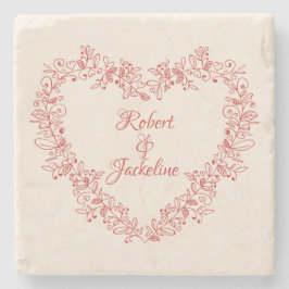 ヴィンテージエレガントフローラ赤いハートバレンタインデー ストーンコースター